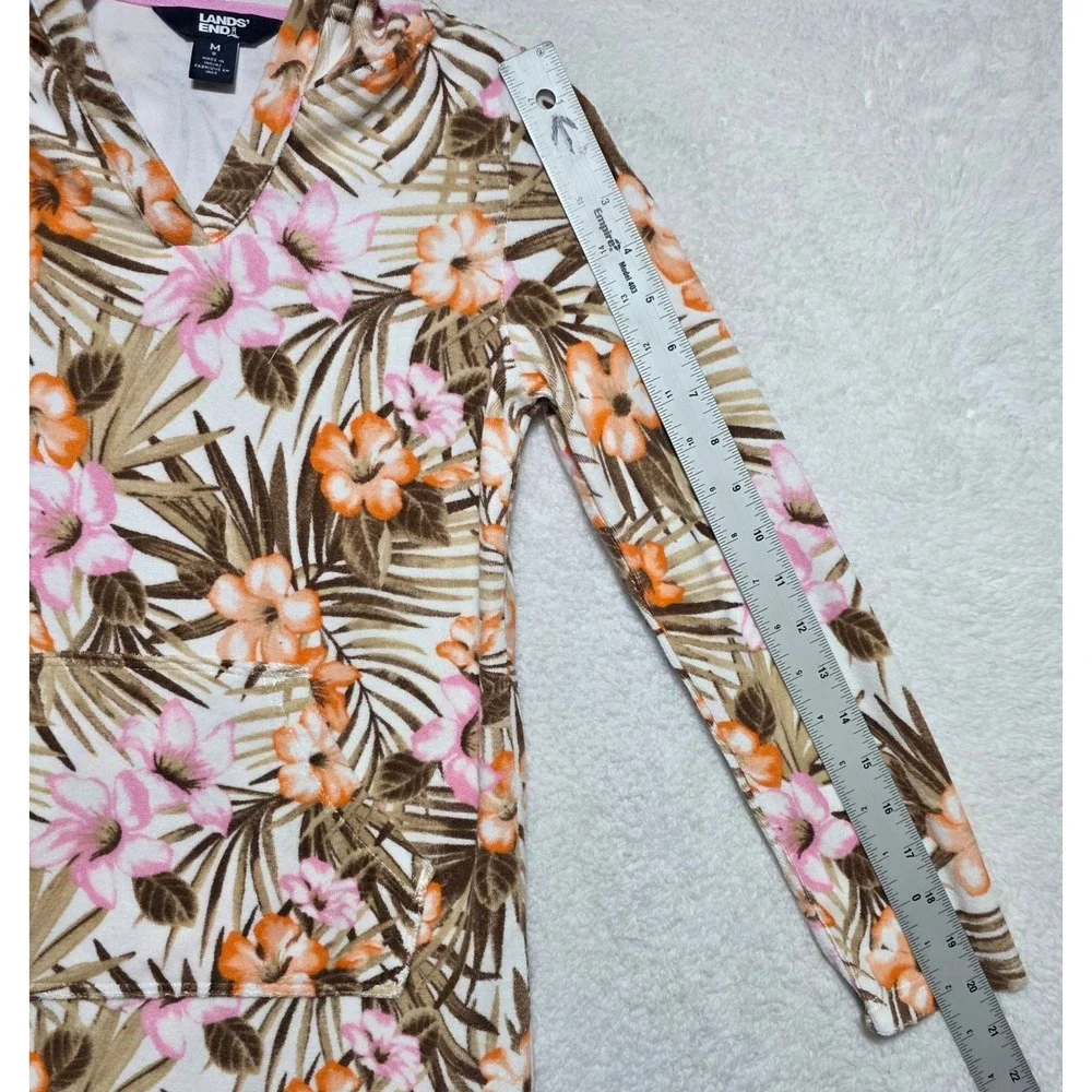 Lands End Girls White Tropic Palm Terry Cloth Hooded Swim Cover-Up Size M 8